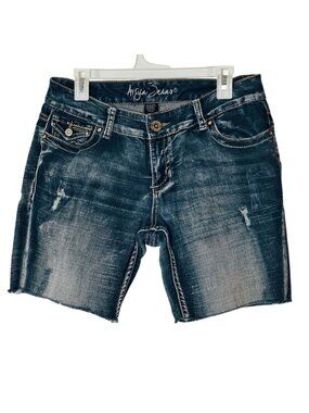 Ariya Womens Jean Shorts13/14 Distressed Denim Mid-Rise Embroidered Cutoff Grung